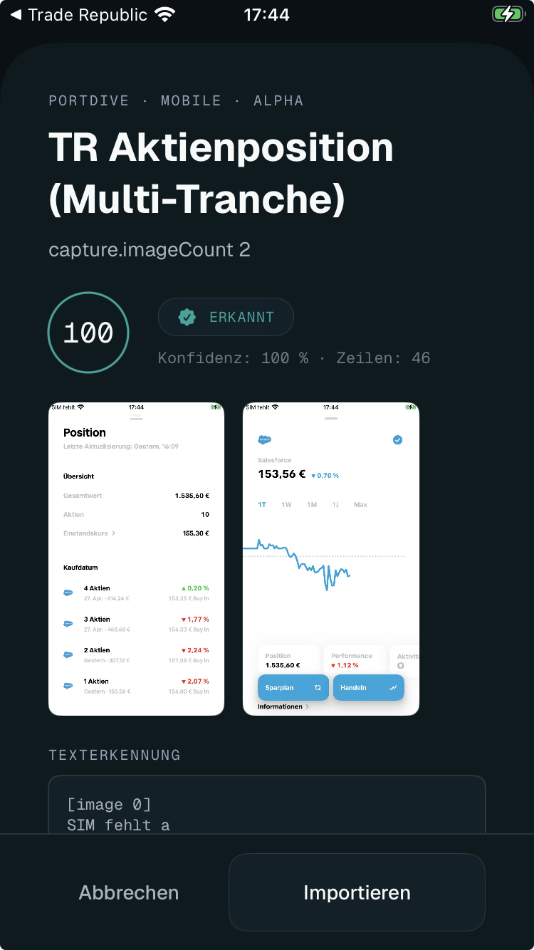 PortDive iPhone: Capture-Flow aus Trade Republic